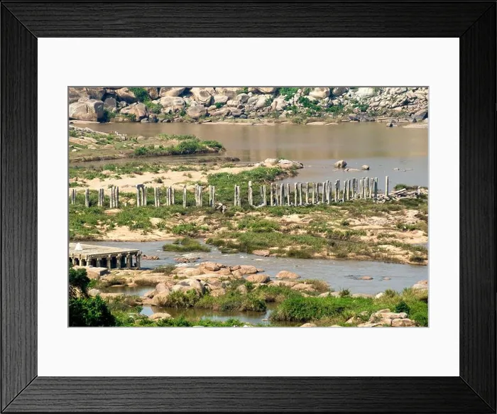 Framed Print : Abandoned stone bridge over the Tungabhadra River at Anegundi in Hampi Framed Print : Abandoned stone bridge over the Tungabhadra River at Anegundi in Hampi