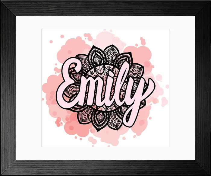 Framed Print : Lettering Female name Emily on bohemian hand drawn frame mandala pattern and trend color stained Framed Print : Lettering Female name Emily on bohemian hand drawn frame mandala pattern and trend color stained