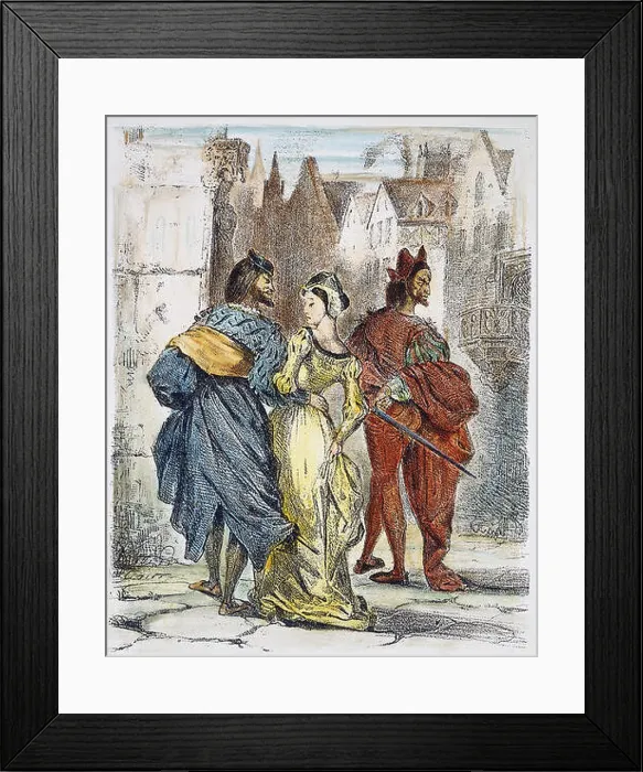 Framed Print : FAUST: MEPHISTOPHELES, 1828. / nThe garden scene from Goethe's Faust. Lithograph by Eugene Delacroix, 1828 Framed Print : FAUST: MEPHISTOPHELES, 1828. / nThe garden scene from Goethe's Faust. Lithograph by Eugene Delacroix, 1828