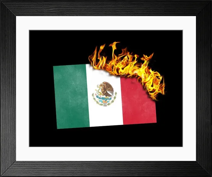 Framed Print : Flag burning - Mexico Framed Print : Flag burning - Mexico
