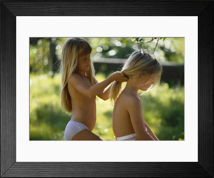 Framed Print : Girls, friend, plaits, twist, upper parts of the body freely Framed Print : Girls, friend, plaits, twist, upper parts of the body freely