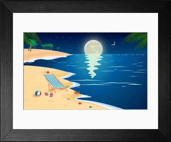 Framed Print : landscape of the beach in full moon night Framed Print : landscape of the beach in full moon night