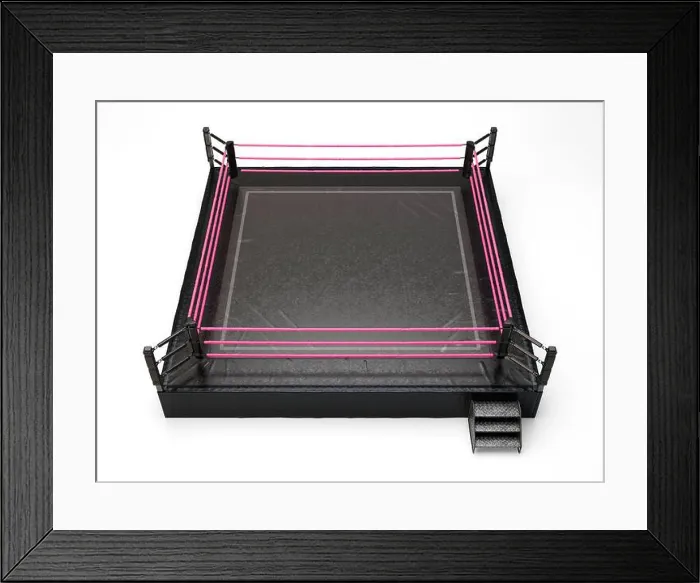 Framed Print : A modern oversized wrestling ring with pink ropes Framed Print : A modern oversized wrestling ring with pink ropes