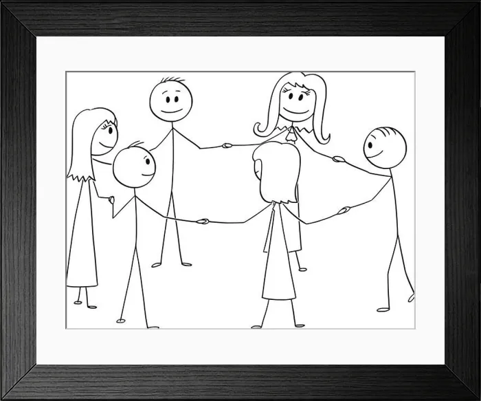 Framed Print : Cartoon of Group of Six People Standing in Circle Framed Print : Cartoon of Group of Six People Standing in Circle
