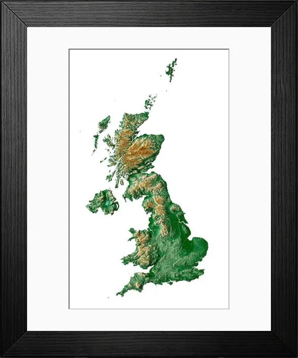Framed Print : United Kingdom. Detailed 3D rendering of a shaded relief map with rivers & lakes Framed Print : United Kingdom. Detailed 3D rendering of a shaded relief map with rivers & lakes
