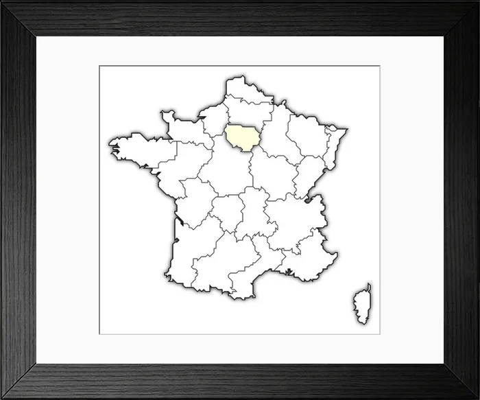 Framed Print : Political map of France with the several regions where Île-de-France is highlighted Framed Print : Political map of France with the several regions where Île-de-France is highlighted