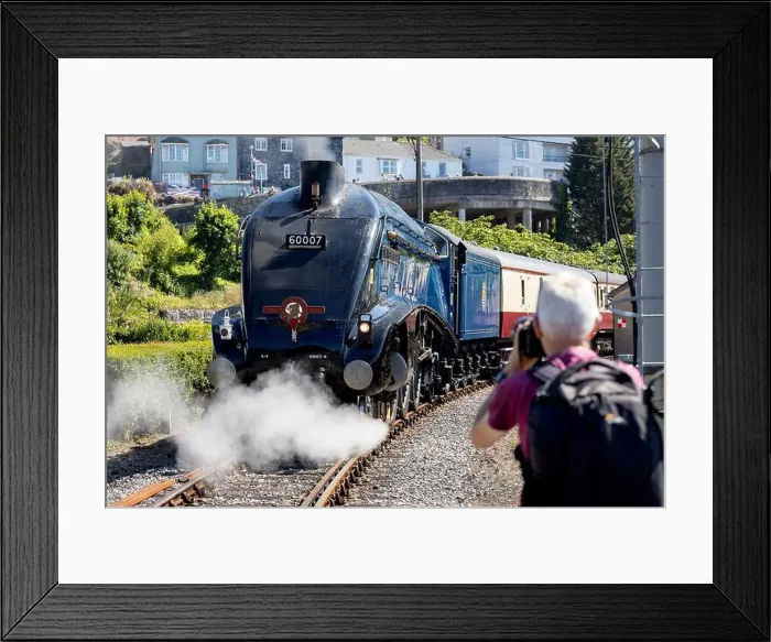 Framed Print : A trainspotter risks all for the perfect picture of the Sir Nigel Gresley LNER A4 number 60007 steam train Framed Print : A trainspotter risks all for the perfect picture of the Sir Nigel Gresley LNER A4 number 60007 steam train
