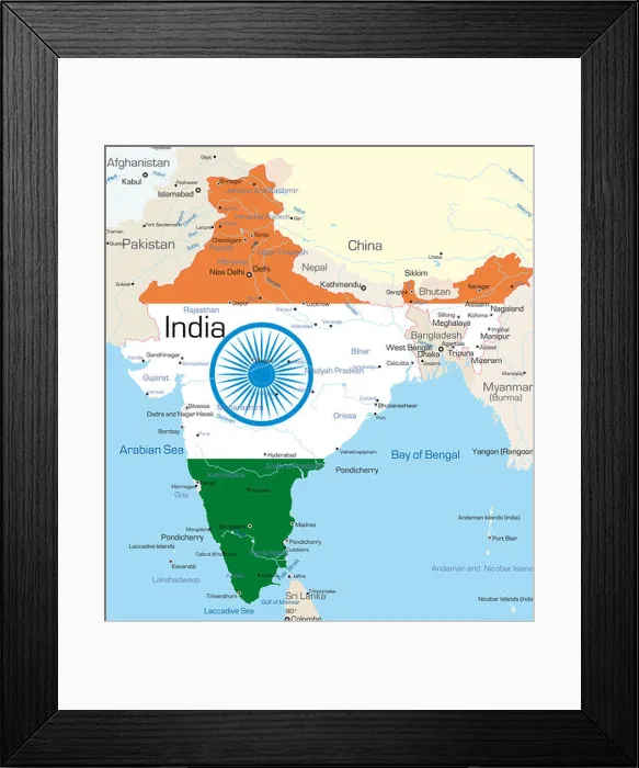Framed Print : Vector map of India country colored by national flag Framed Print : Vector map of India country colored by national flag