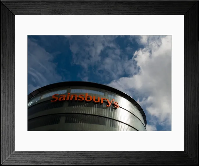 Framed Print : Sainsbury's supermarket sign on a modern contemporary glass and steel building in High Wycombe town centre Bucks UK Framed Print : Sainsbury's supermarket sign on a modern contemporary glass and steel building in High Wycombe town centre Bucks UK