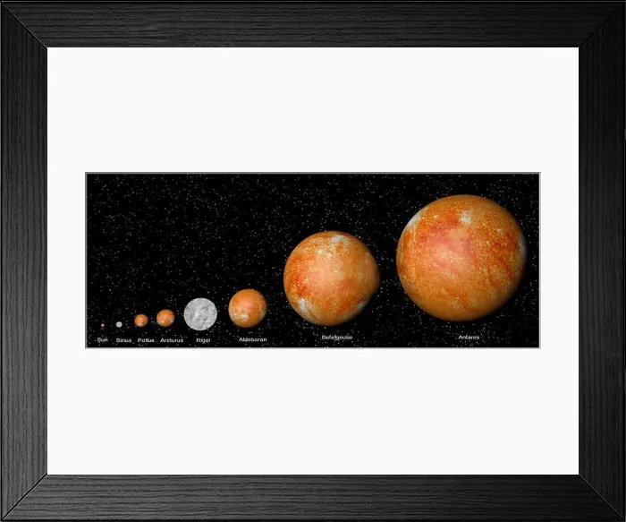 Framed Print : Comparison of star sizes, computer illustration Framed Print : Comparison of star sizes, computer illustration