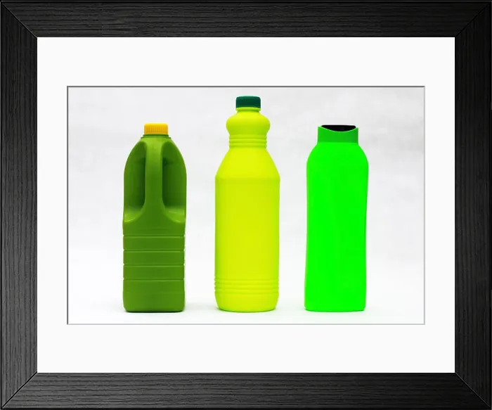 Framed Print : Plastic containers of different shapes and colors Framed Print : Plastic containers of different shapes and colors