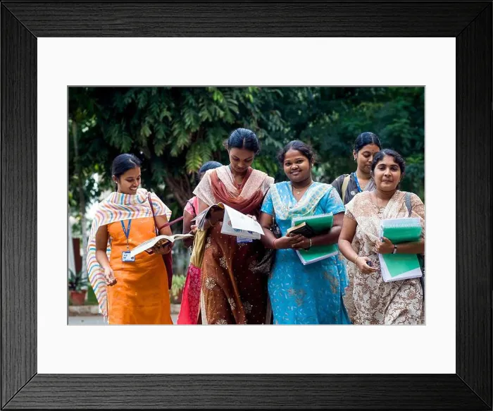 Framed Print : 20years old Indian College girls in the college premises at Coimbatore, Tamil Nadu, South India, India, Asia