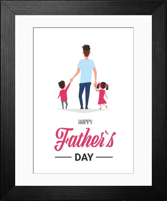Framed Print : happy father day family holiday daughter and son hold dad hand stand back greeting card flat Framed Print : happy father day family holiday daughter and son hold dad hand stand back greeting card flat