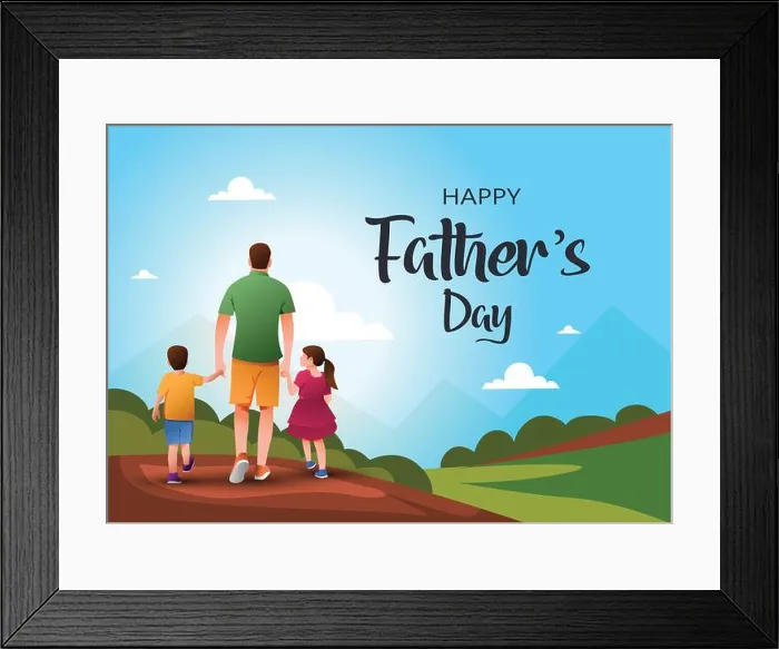 Framed Print : Happy father's day with dad and children walking back view. vector illustration design Framed Print : Happy father's day with dad and children walking back view. vector illustration design