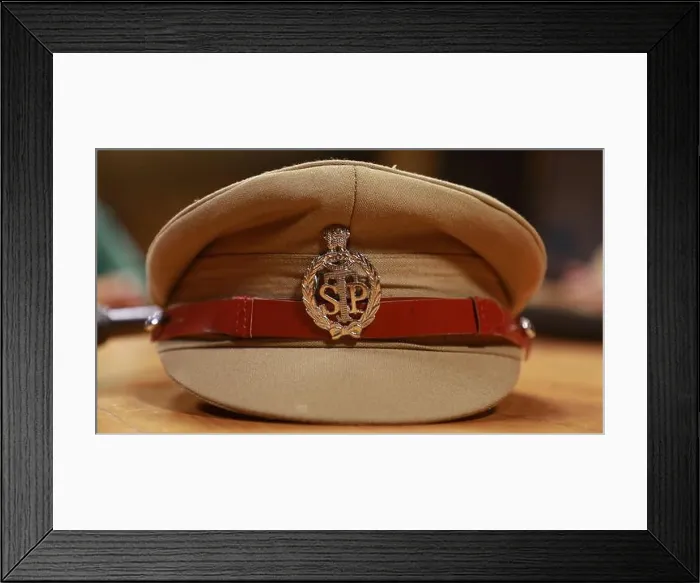 Framed Print : Indian Police Hat on the Table Framed Print : Indian Police Hat on the Table