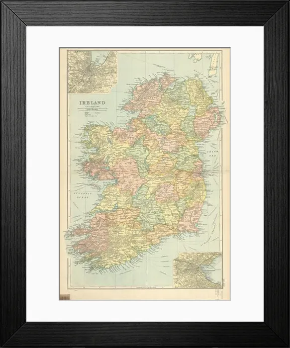 Framed Print : IRELAND in counties. Dublin inset. Antique map by GW BACON 1898 old Framed Print : IRELAND in counties. Dublin inset. Antique map by GW BACON 1898 old