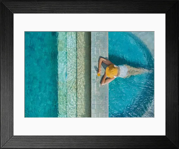 Framed Print : Aerial view of woman in swimming pool Framed Print : Aerial view of woman in swimming pool