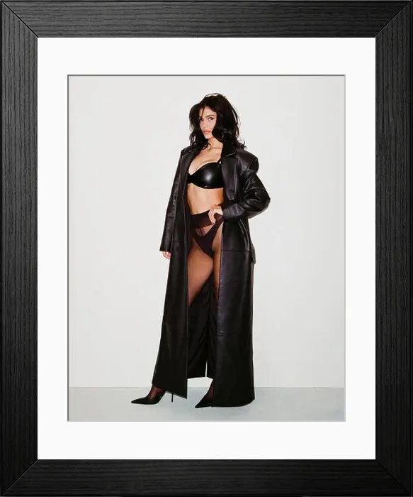 Framed Print : Non Exclusive: Kylie Jenner poses in the new faux leather trench coatt Framed Print : Non Exclusive: Kylie Jenner poses in the new faux leather trench coatt