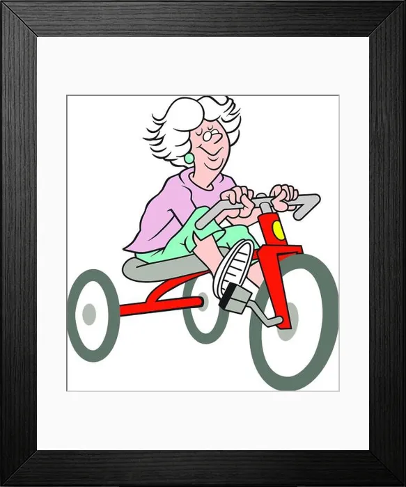 Framed Print : Elderly Lady Riding Tricycle Framed Print : Elderly Lady Riding Tricycle