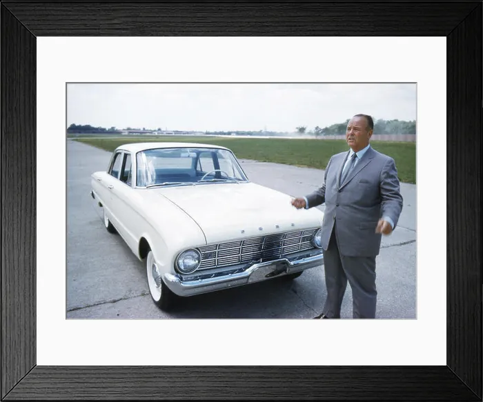 Framed Print : George W. Walker, automotive designer, with a 1960 Ford Falcon