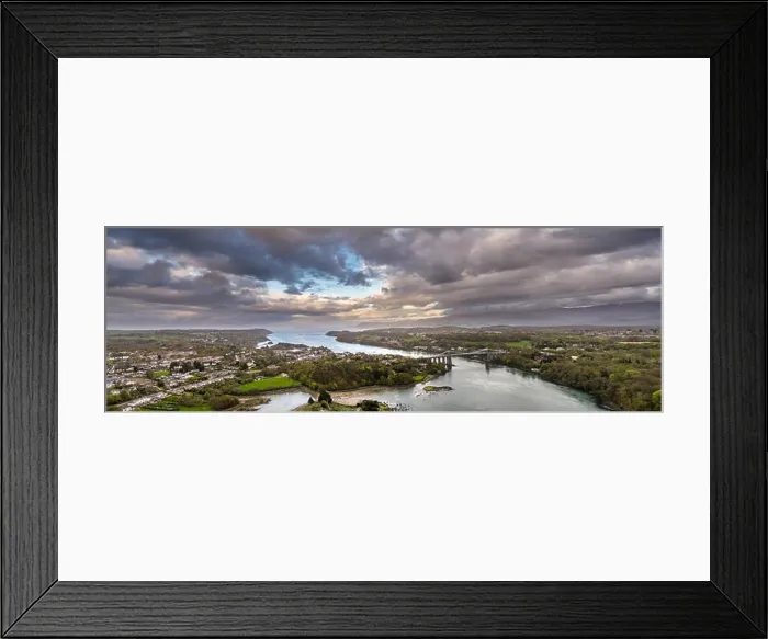 Framed Print : Aerial view of Telford's Suspension Bridge Across The Menai Starights - Wales, UK Framed Print : Aerial view of Telford's Suspension Bridge Across The Menai Starights - Wales, UK