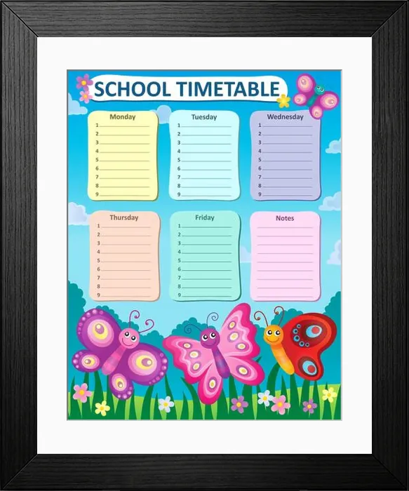 Framed Print : Weekly school timetable concept 4 Framed Print : Weekly school timetable concept 4