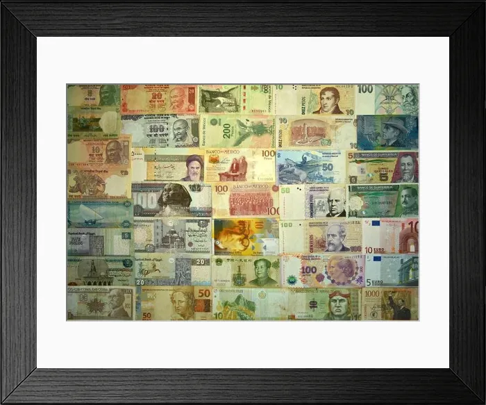 Framed Print : Currency notes from the world Framed Print : Currency notes from the world