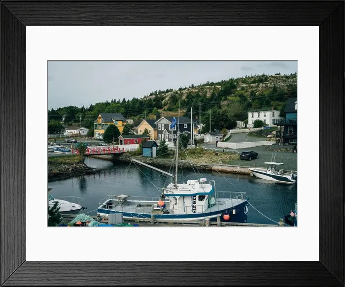 Framed Print : Brigus, Newfoundland, Canada: Small fishing village on a calm, grey day. High quality photo Framed Print : Brigus, Newfoundland, Canada: Small fishing village on a calm, grey day. High quality photo