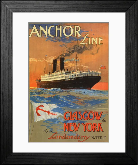 Framed Print : Anchor Line ad vintage travel poster, 1914 - Editorial use only