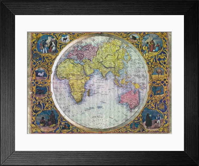 Framed Print : Old world map showing Asia Africa Australia Indian Ocean India Framed Print : Old world map showing Asia Africa Australia Indian Ocean India
