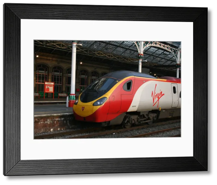 Framed Print : Virgin Pendolino train at Preston station, Lancashire, England, United Kingdom Framed Print : Virgin Pendolino train at Preston station, Lancashire, England, United Kingdom
