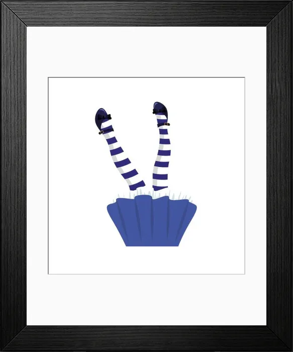 Framed Print : Alice falling in the hole wearing striped tights and blue skirt Framed Print : Alice falling in the hole wearing striped tights and blue skirt