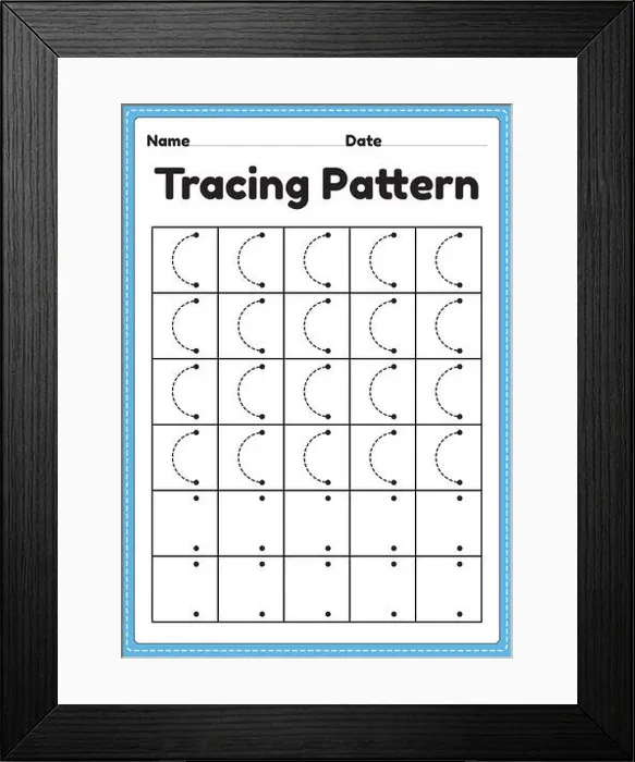 Framed Print : Tracing pattern left curve lines worksheet for kindergarten Framed Print : Tracing pattern left curve lines worksheet for kindergarten