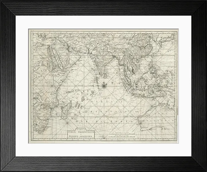 Framed Print : The Map of East Indies is a historical cartographic artwork showcasing the geography of Southeast Asia during the age Framed Print : The Map of East Indies is a historical cartographic artwork showcasing the geography of Southeast Asia during the age