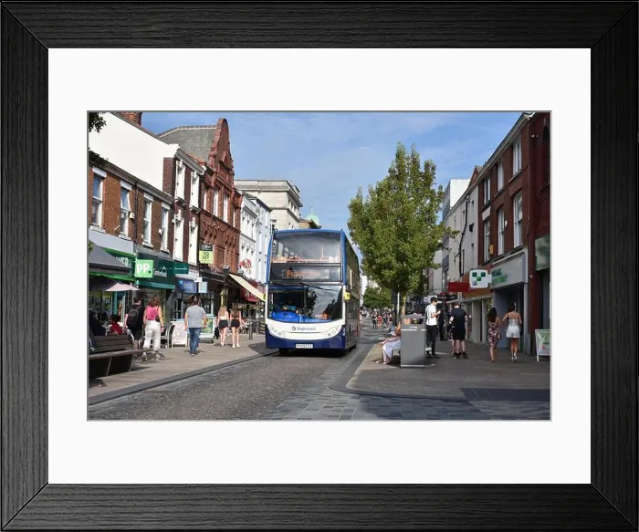 Framed Print : Fishergate in Preston City centre with bus Framed Print : Fishergate in Preston City centre with bus