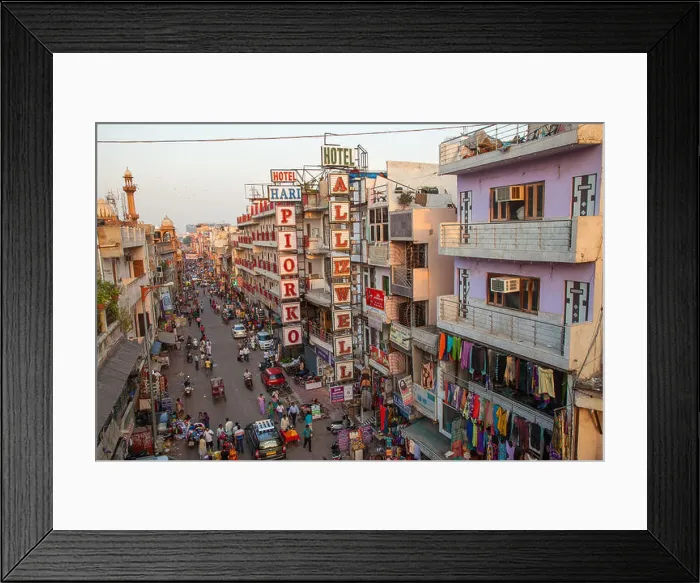 Framed Print : Elevated view of Main Bazar, New Delhi, India Framed Print : Elevated view of Main Bazar, New Delhi, India