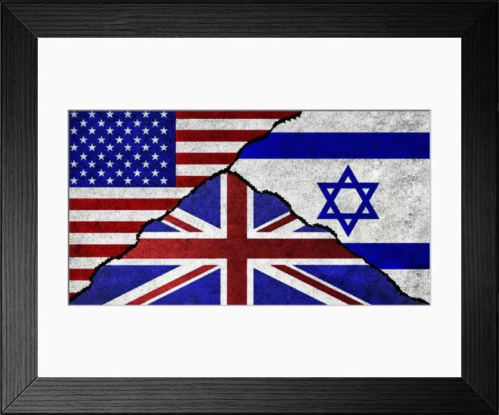 Framed Print : USA, United Kingdom and Israel flag together on a textured wall Framed Print : USA, United Kingdom and Israel flag together on a textured wall