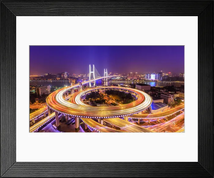 Framed Print : beautiful nanpu bridge at night, crosses huangpu river, shanghai, China