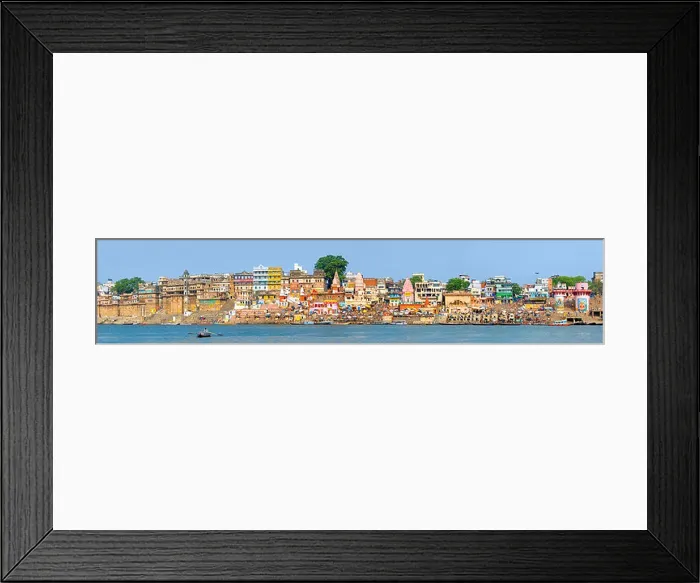Framed Print : A 4 picture stitch panoramic view of the ghats along the Ganges in Varanasi Framed Print : A 4 picture stitch panoramic view of the ghats along the Ganges in Varanasi