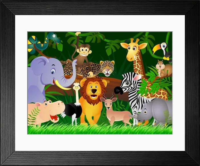 Framed Print : animal, africa, jungle, illustration, safari, cartoon, forest, nature, laugh Framed Print : animal, africa, jungle, illustration, safari, cartoon, forest, nature, laugh
