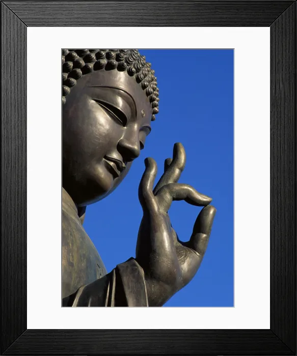 Framed Print : Close up of statue of Buddha showing hand and face Framed Print : Close up of statue of Buddha showing hand and face