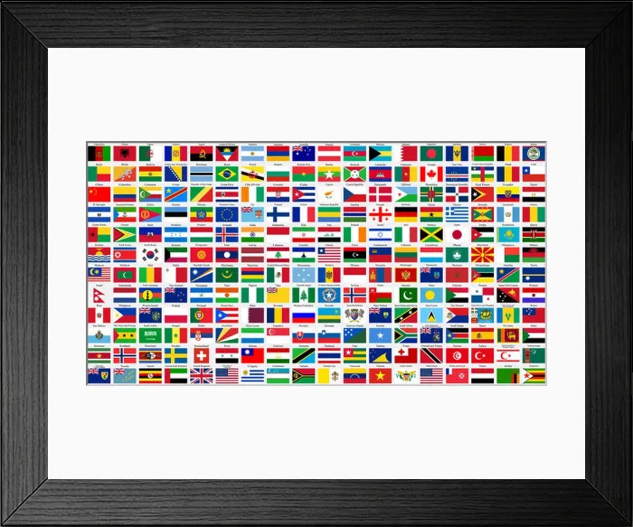 Framed Print : alphabetical world flags complete collection, isolated on gray background, abstract vector art illustration Framed Print : alphabetical world flags complete collection, isolated on gray background, abstract vector art illustration