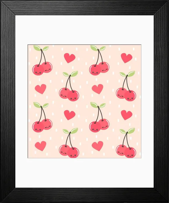 Framed Print : cute cartoon cherries character seamless vector pattern background illustration Framed Print : cute cartoon cherries character seamless vector pattern background illustration