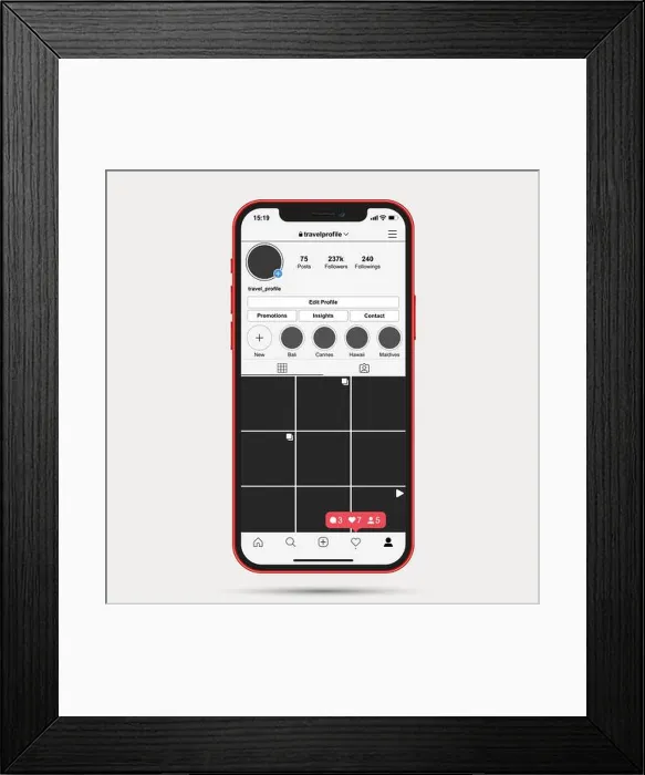 Framed Print : Instagram profile template on apple iphone 13 pro Framed Print : Instagram profile template on apple iphone 13 pro