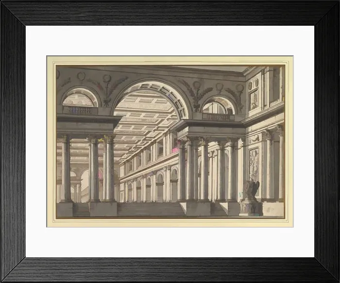 Framed Print : Art inspired by Design for a Stage Set: Classical Arcaded Gallery with Triumphal Arch Motif Framed Print : Art inspired by Design for a Stage Set: Classical Arcaded Gallery with Triumphal Arch Motif