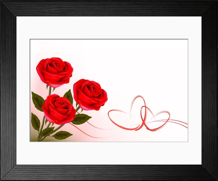 Framed Print : Three roses with heart. Valentine background Framed Print : Three roses with heart. Valentine background
