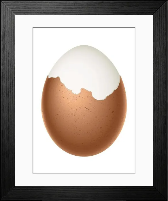 Framed Print : partially peeled egg, boiled egg with half peeled shell, illustration on white background Framed Print : partially peeled egg, boiled egg with half peeled shell, illustration on white background