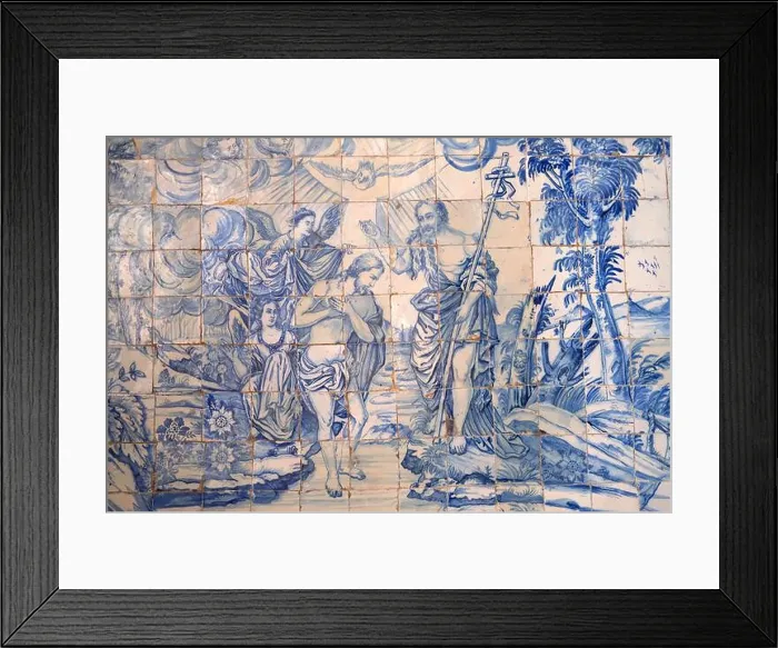 Framed Print : The baptism of Jesus by John the Baptist. Panel of tiles. Lisbon. Portugal Framed Print : The baptism of Jesus by John the Baptist. Panel of tiles. Lisbon. Portugal