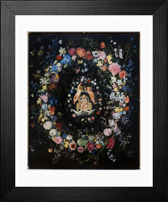 Framed Print : Daniel Seghers Domenico Zampieri the triumph of love around with flowers Paris - Louvre Museum Oil on canvas Framed Print : Daniel Seghers Domenico Zampieri the triumph of love around with flowers Paris - Louvre Museum Oil on canvas