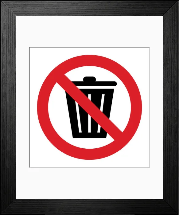 Framed Print : No trash can sign. Don`t throw trash sign isolated on white background Framed Print : No trash can sign. Don`t throw trash sign isolated on white background